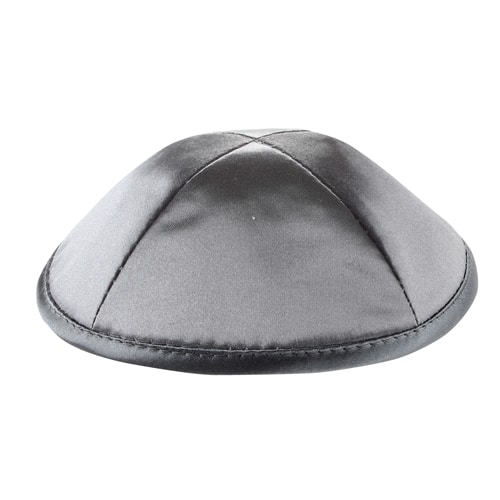 Satin Kippah Deluxe 19cm- with Pin Spot- Gray - Silver