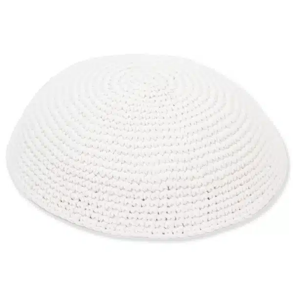 Knitted Kippah 17 cm- Plain White - 12 pcs
