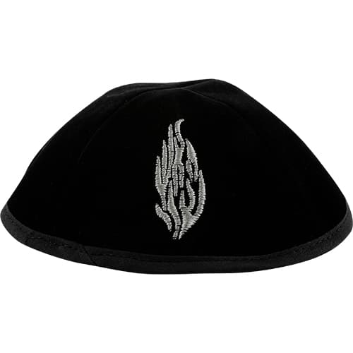 Velvet Plush Black Kippah 4 Parts, 19 cm Size 3 with Rim and Embroidery