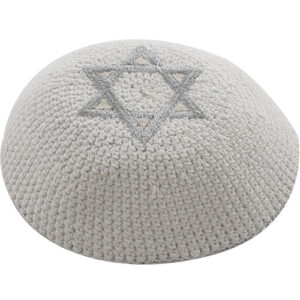 Knitted Kippah 16cm- Silver Star of David Embroidery