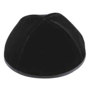 Velvet Plush Black Kippah 4 Parts, 22 cm Size 6 with Rim