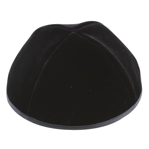 Velvet Plush Black Kippah 4 Parts, 22 cm Size 6 with Rim