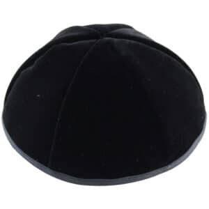 Velvet Plush Black Kippah 6 Parts, 18 cm Size 2 with Rim