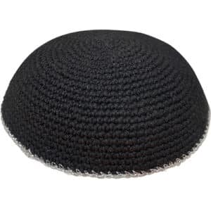 Knitted Kippah 15 cm- Black with Silver Line