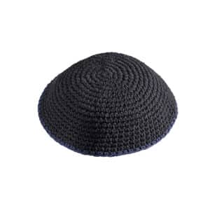 Knitted Kippah 15 cm- Black with Blue Line
