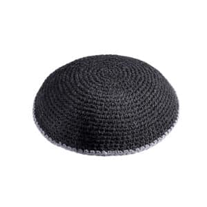 Knitted Kippah 15 cm- Black with Gray Line