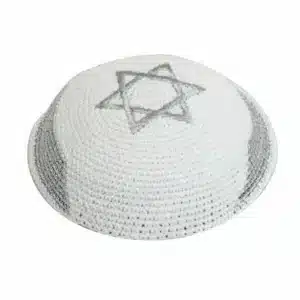Knitted Kippah 16 cm with Silver Israel Flag Embroidery
