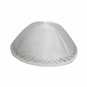 White Satin Kippah 20cm- Ornaments - with Embroidery