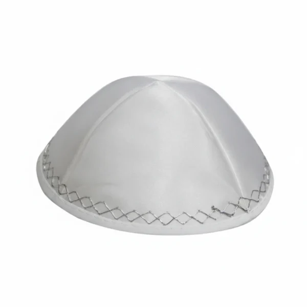 White Satin Kippah 20cm- Ornaments - with Embroidery