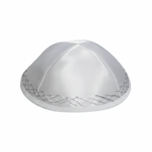 Satin Kippah 19cm- High Quality - White, with Embroidery