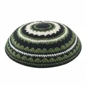 Knitted Kippah 18 cm- Black-green-beige