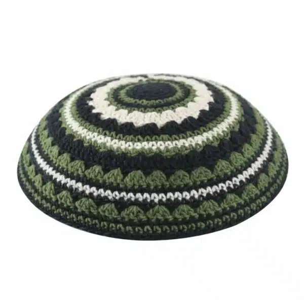 Knitted Kippah 18 cm- Black-green-beige