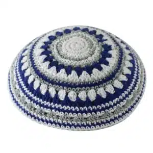 Knitted Kippah 18 cm- Blue-gray-white