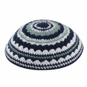 Knitted Kippah 18 cm- Blue-l. Green-white