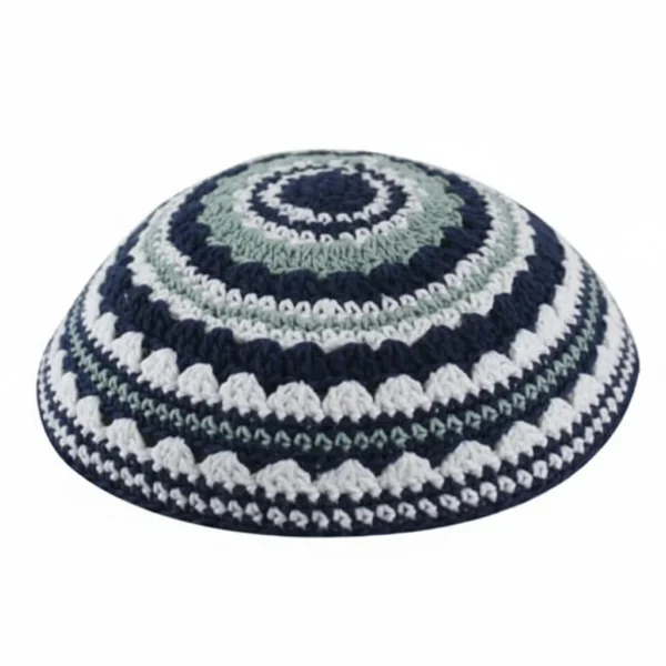 Knitted Kippah 18 cm- Blue-l. Green-white