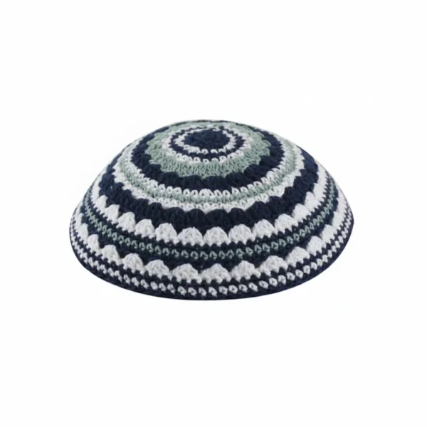 Knitted Kippah 20 cm- Blue-l. Green-white