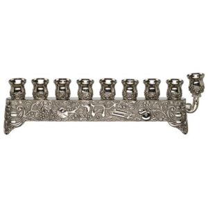 Elegant Nikel Menorah with Judaica Symbols 9x29 cm - Nickel