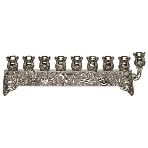 Elegant Nikel Menorah with Judaica Symbols 9x29 cm - Nickel