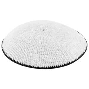 Knitted D.m.c Kippah 16 cm - White with Black Rim