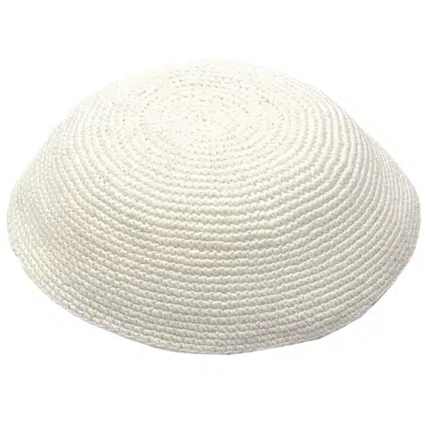 Knitted D.m.c Kippah 18 cm - White