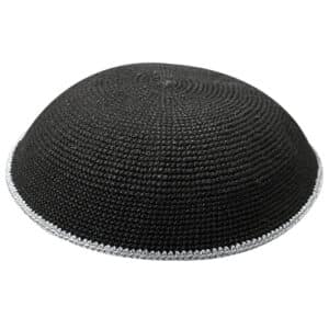Knitted D.m.c Kippah 20 cm - Black with Gray Rim