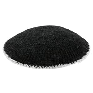 Knitted D.m.c Kippah 20 cm - Black with White Rim