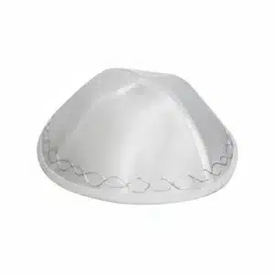 Satin Kippah 17 cm- White with Ornate Design