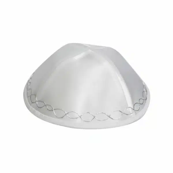 Satin Kippah 17 cm- White with Ornate Design