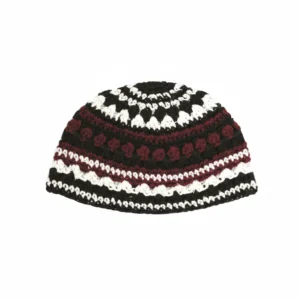 Frik Kippah 21 cm- Bordeaux-black-white Striped Design - Maroon