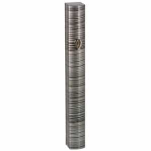 Aluminum Mezuzah 15 Cm-3d Metallic Gray & Black Striped Design- Special Profile, Metal "Shin"