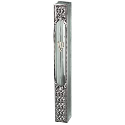 Glass Mezuzah with Metal Plaque 15 cm