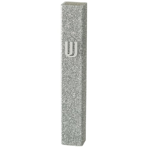 Lucite Mezuzah 12 cm - Glitter White - Silver
