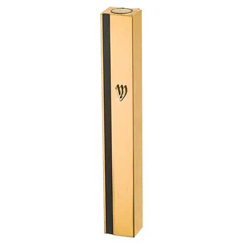 Aluminum Mezuzah 12 cm- Gold with Metal Shin & Black Stripe