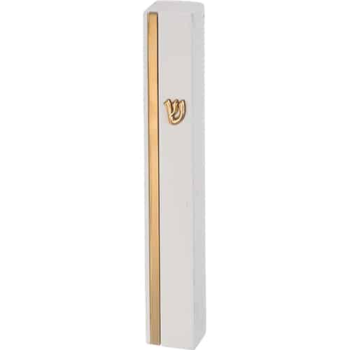 Concrete Polymer Mezuzah 15 cm, Stone - Like, White - Gold