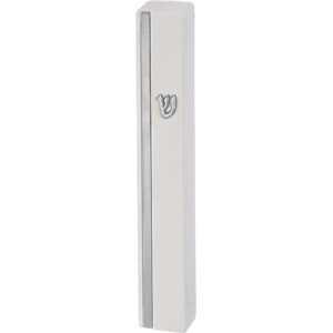 Concrete Polymer Mezuzah 12 cm, Stone - Like, White - Silver