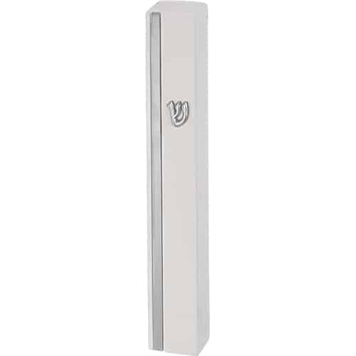 Concrete Polymer Mezuzah 12 cm, Stone - Like, White - Silver