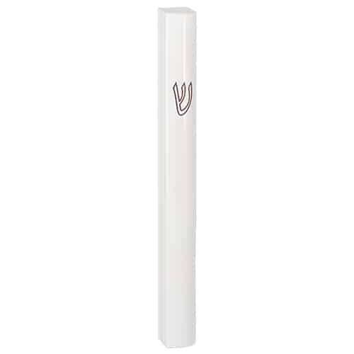 White Aluminum Mezuzah 12cm, Black Printed Shin