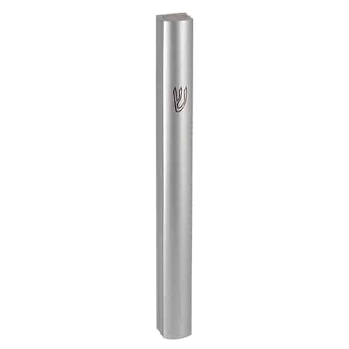 Aluminum Semi- Round Mezuzah 10 cm - Matte Silver, Printed "Shin"