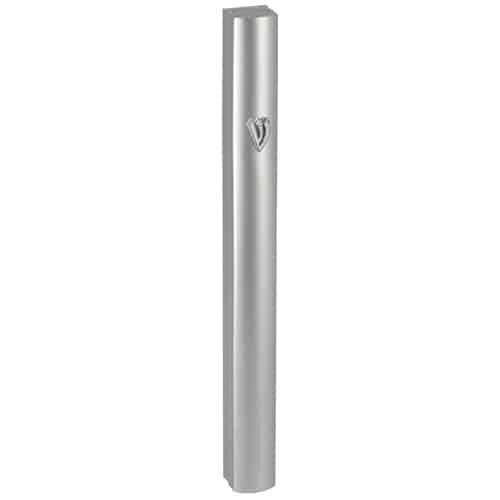 Aluminum Mezuzah 15cm - Special Profile, Matte Silver with Metal "Shin"