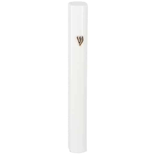 White Aluminum Mezuzah 10cm-with Silver Shin