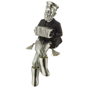 Polymer Kleizmer with Cloth Legs Playing Accordion 19 cm - Silver, Black