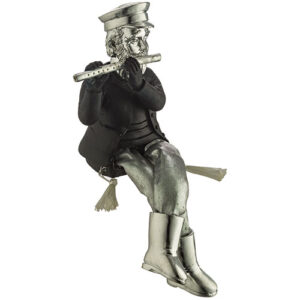 Polymer Kleizmer with Cloth Legs Playing Flute 19 cm - Silver, Black