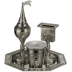 Elegant Nickel Havdalah Set 4 pcs - Jerusalem Theme