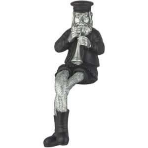 Polymer Sitting Hassidic Figurine with Cloth Legs 25 cm- Clarinet Player - Silver, Black