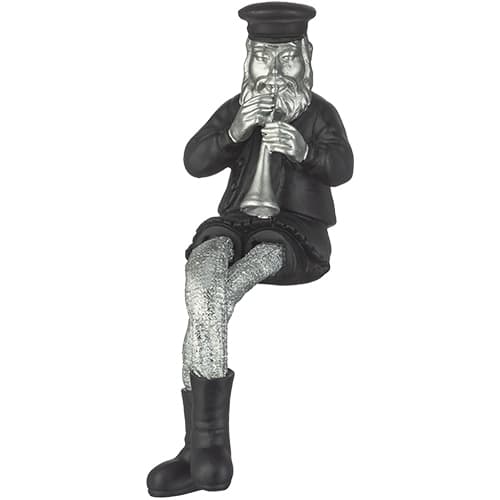 Polymer Sitting Hassidic Figurine with Cloth Legs 25 cm- Clarinet Player - Silver, Black