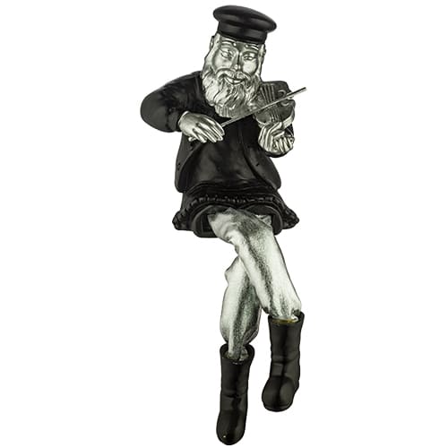 Polymer Sitting Hassidic Figurine with Cloth Legs 25 cm- Fiddler - Silver, Black