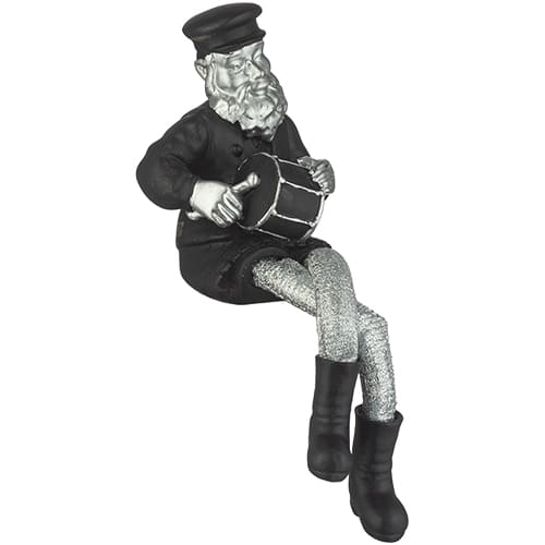 Polymer Sitting Hassidic Figurine with Black Cloth Legs 25 cm - Drum Player - Silver