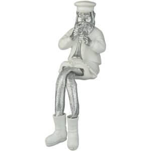 Polymer Sitting Hassidic Figurine with Cloth Legs 25 cm- Clarinet Player - Silver, White