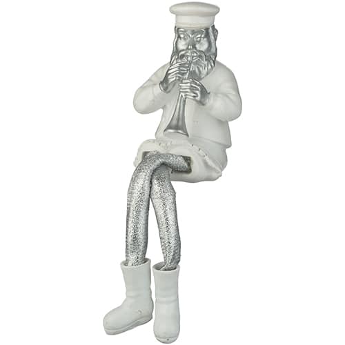 Polymer Sitting Hassidic Figurine with Cloth Legs 25 cm- Clarinet Player - Silver, White