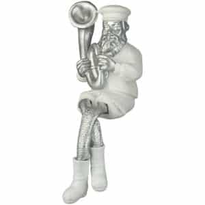 Polymer Sitting Hassidic Figurine with Cloth Legs 25 cm- Tuba Player - Silver, White